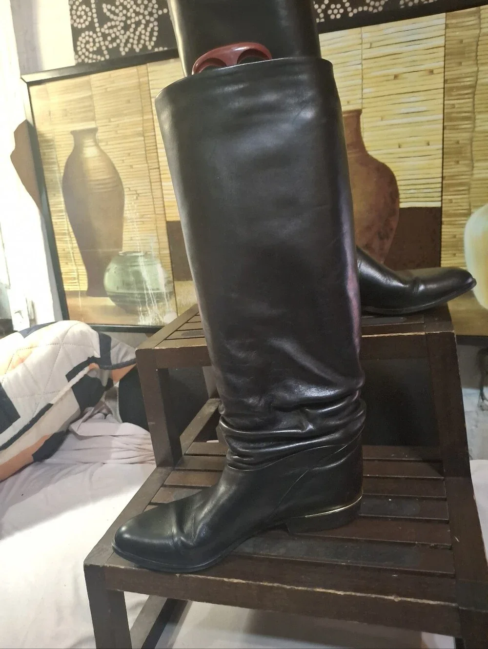 Women's Over-the-Knee Black Leather Boots with Low Heel